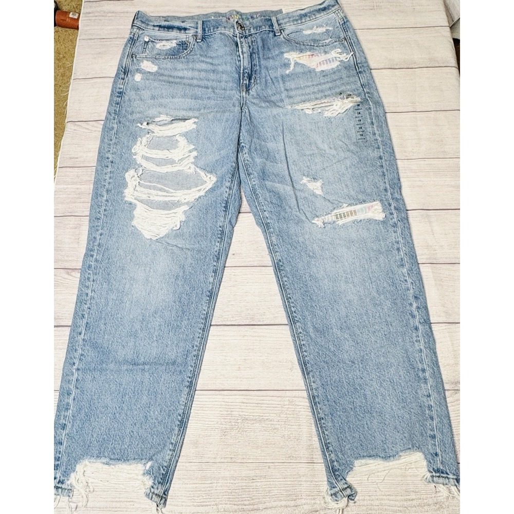 American Eagle Jeans 90s Straight Pride Rainbow 18R Distressed High Rise NWT - Picture 2 of 8